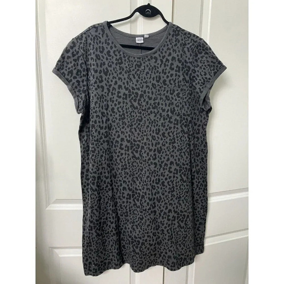 Gap Charcoal Animal Leopard Print Pocket T-shirt Dress XXL - Picture 2 of 7